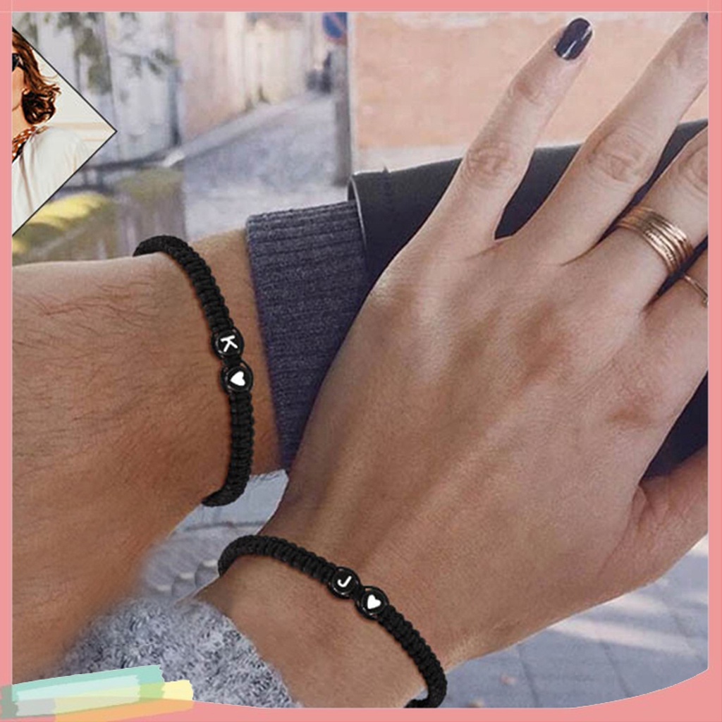 Vòng Tay Dây Bện Màu Trơn Trang Trí Mặt Kim Loại Khắc Chữ Xinh Xắn