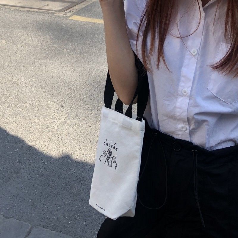 Túi Vải Canvas Đựng Bình Nước / Dù / Đồ Ăn Vặt Kiểu Hàn Quốc Đơn Giản Dễ Thương