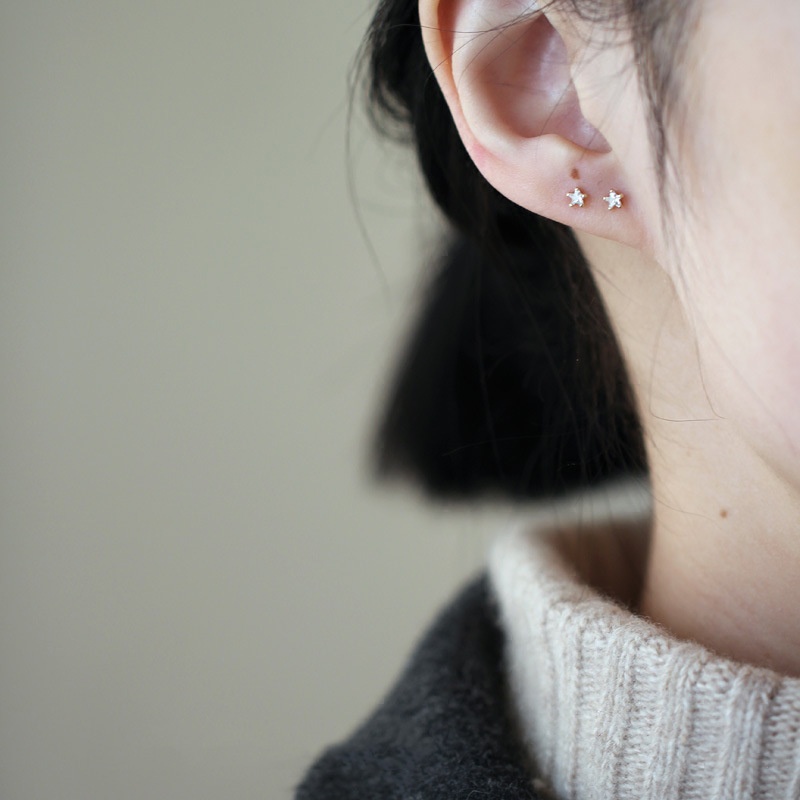 Khuyên Tai Mạ Vàng Hình Ngôi Sao Đính Đá Zircon Phong Cách Hàn Quốc