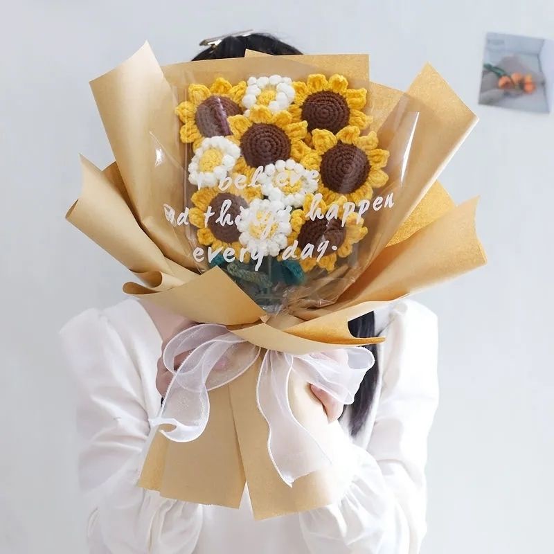 Bán Chạy!Bó Hoa Hướng Dương Giả Bằng Len Dệt Thủ Công Trang Trí Đa Ứng Dụng DIY