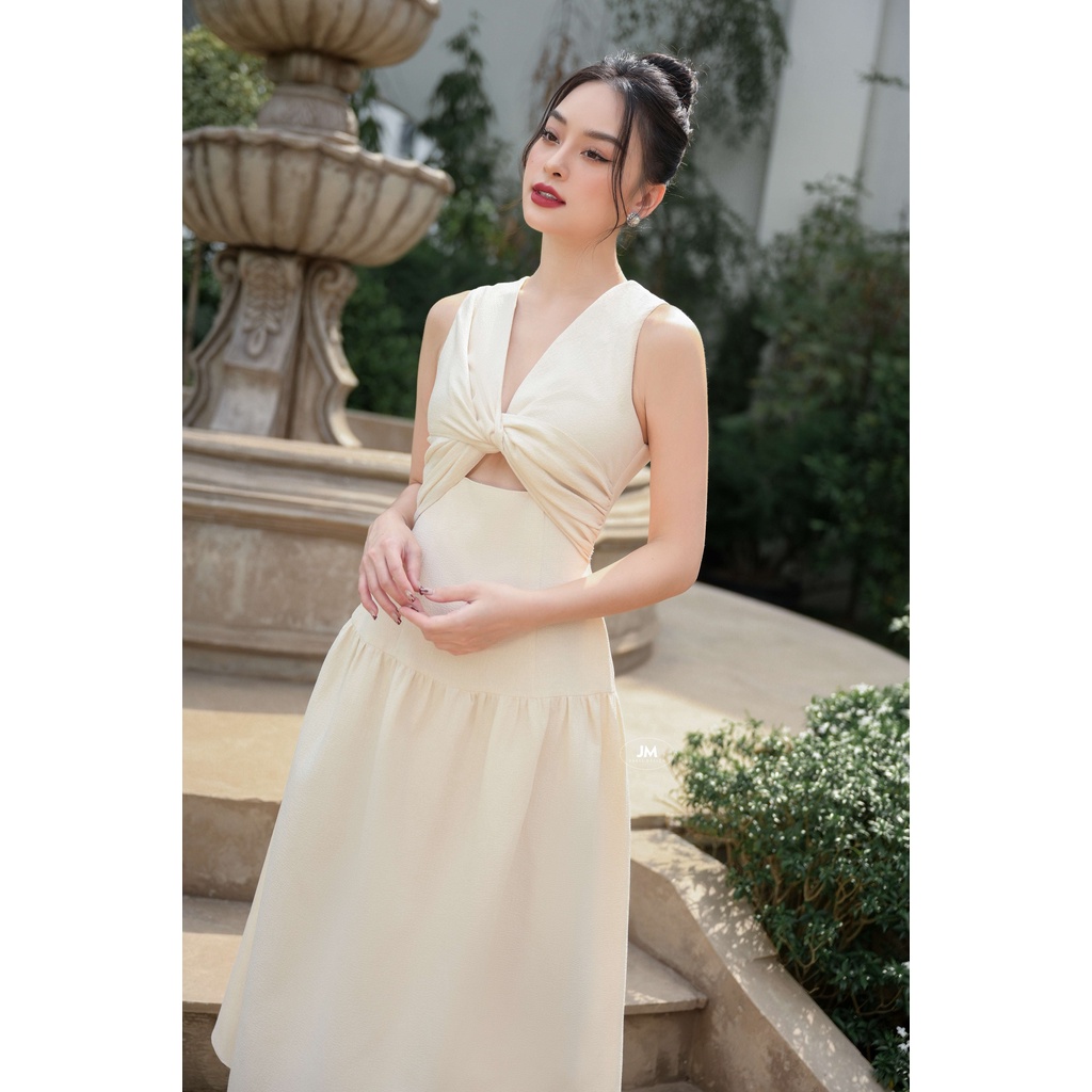 JM Dress Desgin - Đầm cổ V xoắn ngực nhún chân 1P19.2212CT