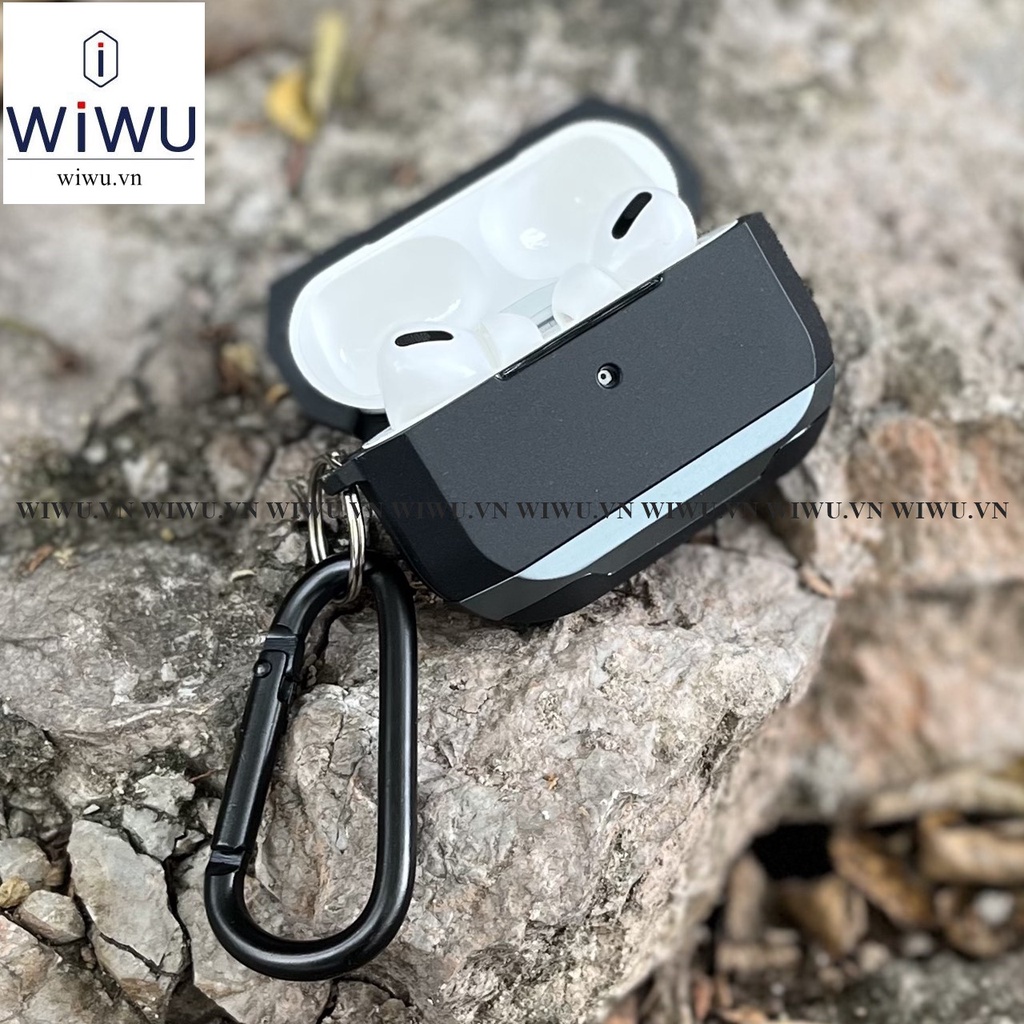 Ốp chống sốc viền nhôm WIWU DEFENDER CASE cho tai nghe Airpod Pro / Pro 2 . Tặng kèm móc treo chính hãng