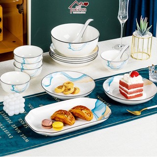  Lẻ Bộ Bát Đĩa Ăn Cơm Phố Decor Họa Phong Cách Bắc Họa Tiết Lụa Mềm Mại - Mẫu 5
