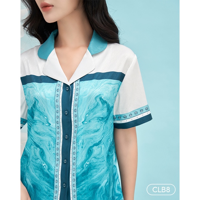 Bộ Pyjama satin ZAM Luxury - CLB8 - áo ngắn tay quần dài hoạ tiết