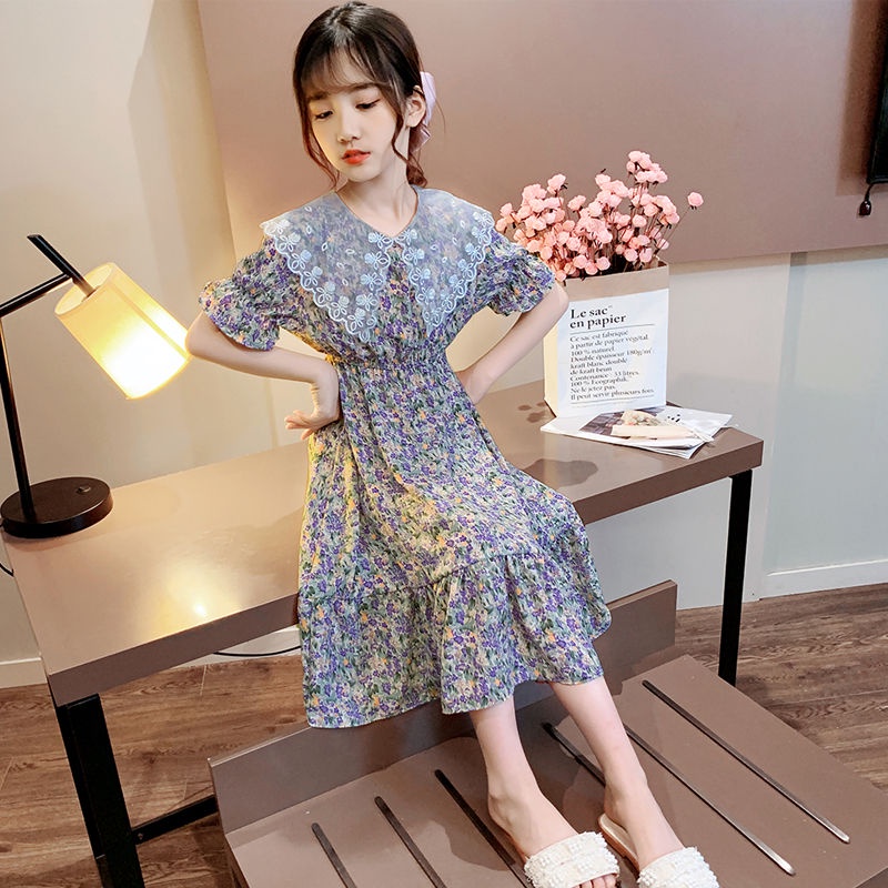 Đầm hoa IQ Angel cổ búp bê phối ren thời trang cho bé gái