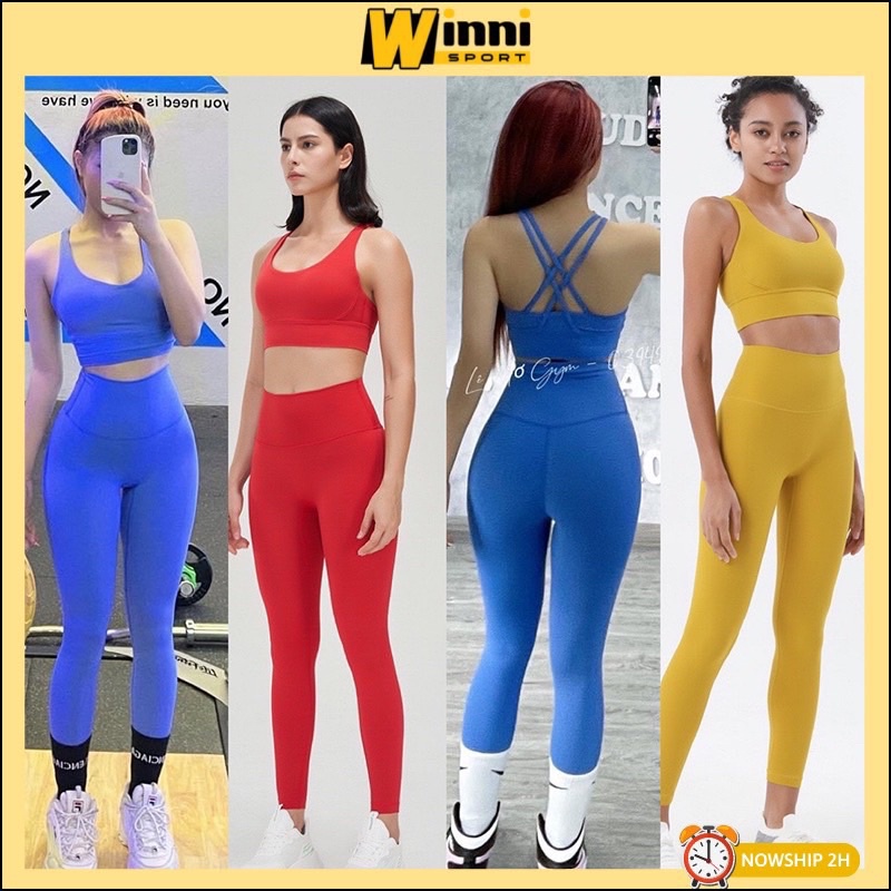 Sét Bộ Đồ Tập Gym Yoga Lulu Nữ Bộ Quần Dài Áo Bra Đan lưng Kèm Mút Cao Cấp-Kho Sỉ Mai Xuân