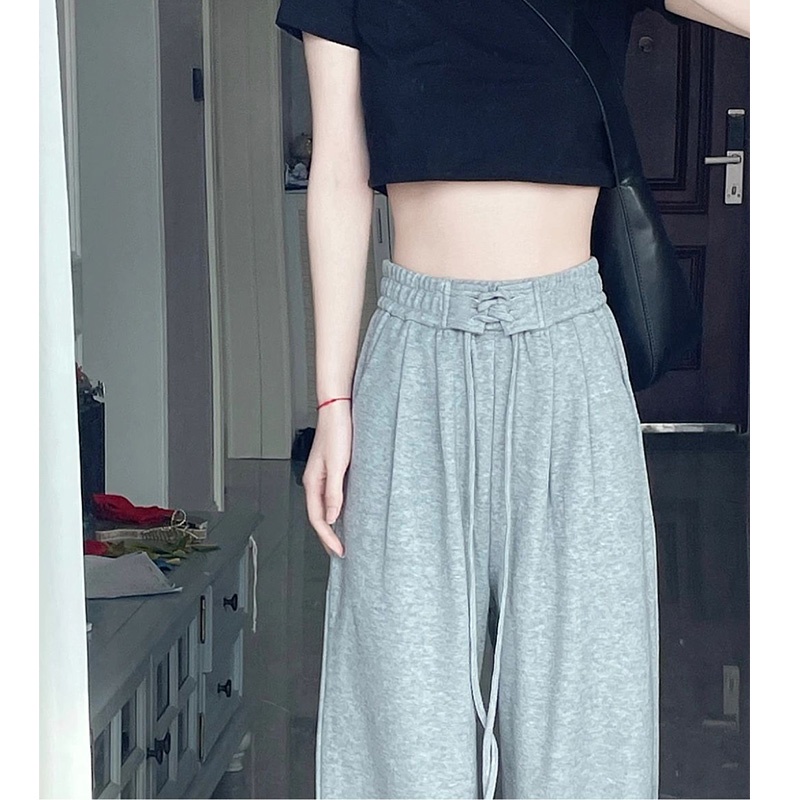 Ethelgirl Quần ống rộng Lưng Cao Dây Rút Thiết Kế Đơn Giản Thời Trang Cho Nữ