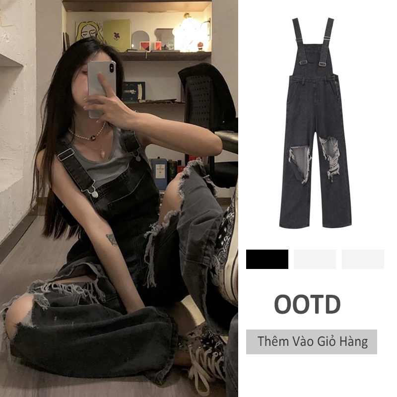 DIDIKA Quần Yếm Denim Lưng Cao Dáng Ôm Thiết Kế Rách Phong Cách Đường Phố Thời Trang Mùa Hè Mới Dành Cho Bạn Gái