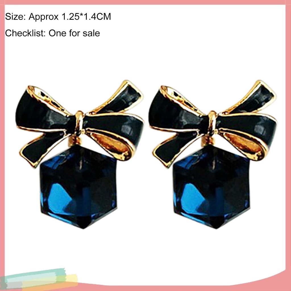 Đôi khuyên tai hình khối Zircon phối nơ thời trang cho nữ