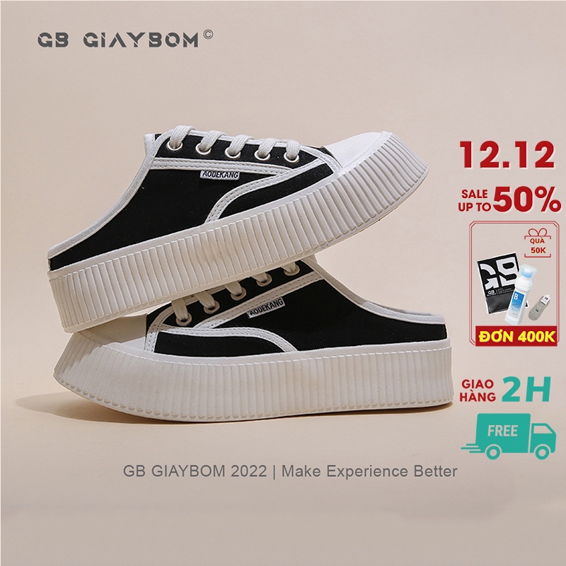 Giày Sục Thể Thao Nữ Độn Đế Ulzzang Hàn Quốc Vải Canvas 2 Màu Đen Kem Hot Trend Mới Nhất giayBOM B1730