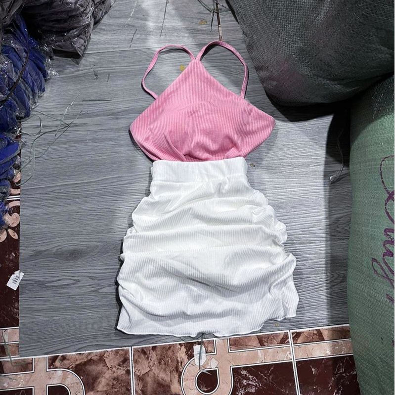 Set áo cổ yếm váy nhún siêu hot ( ảnh thật trải sàn )