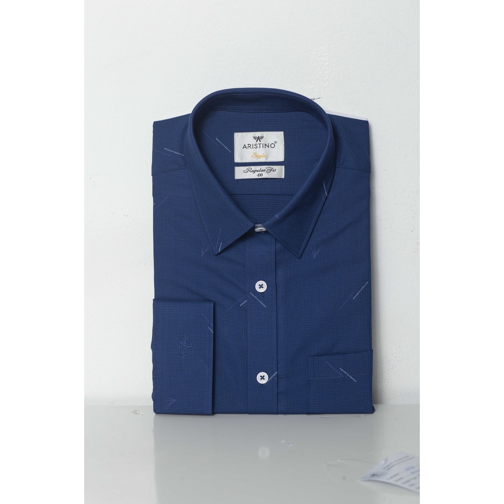 Áo sơ mi nam dài tay ARISTINO dáng suông vừa thoải mái, họa tiết xanh tím than in sược trắng ấn tượng  - ALS12801