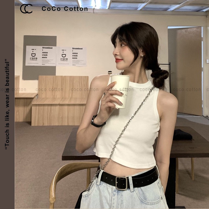 Áo ba lỗ croptop nữ COCOCOTTON cao cấp CC09