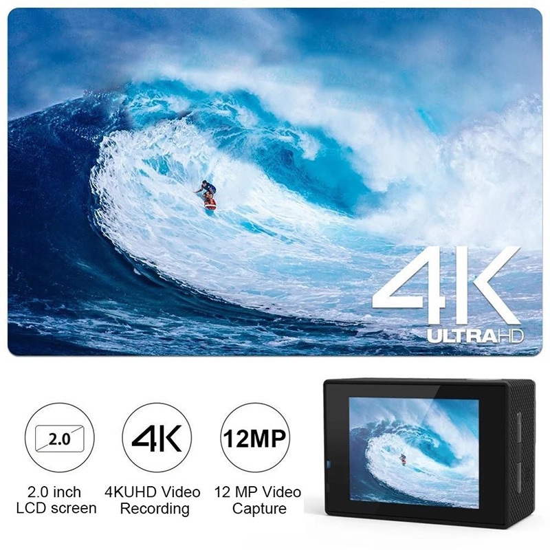 Camera Hành Trình Thể Thao Độ Phân Giải 4K Ultra HD 30M, Chống Thấm Nước, Kết Nối WiFi DVR