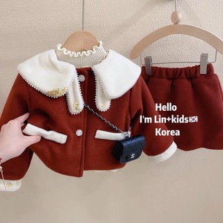 Bộ đồ dạ len màu nâu đỏ năm mới hàng qc cao cấp cho bé gái