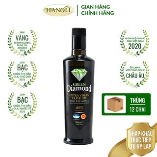 Combo thùng 12 chai dầu oliu siêu nguyên chất green diamond p.d.o kalamata chai 500ml