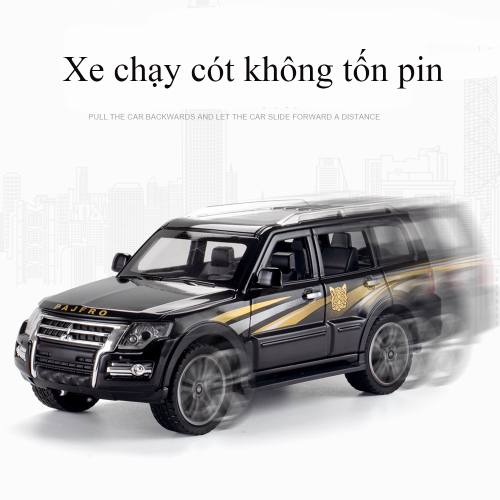 Đồ chơi mô hình xe Mitsubishi Pajero KAVY bằng hợp kim nguyên khối có nhạc 4 đèn led 2 màu chạy cót mở 6 cánh