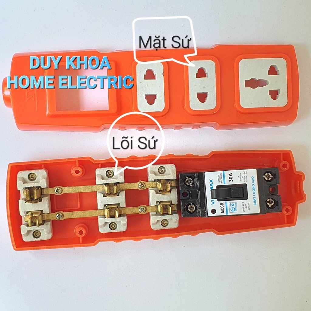 Ổ CẮM ĐIỆN CHỊU TẢI 3 LÕI SỨ CÓ CB 30A VINAMAX® MẶT VÀ LÕI ĐỀU BẰNG SỨ
