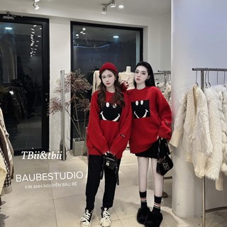 Áo len đỏ mặt cười Bầu Bé