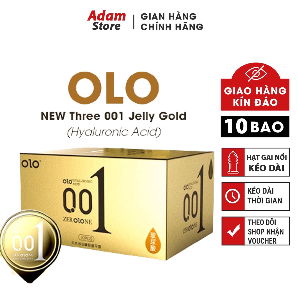Bao cao su OLO 001 Vàng Gold, bcs 0.01 siêu mỏng hạt gai nổi kéo dài thời gian quan hệ