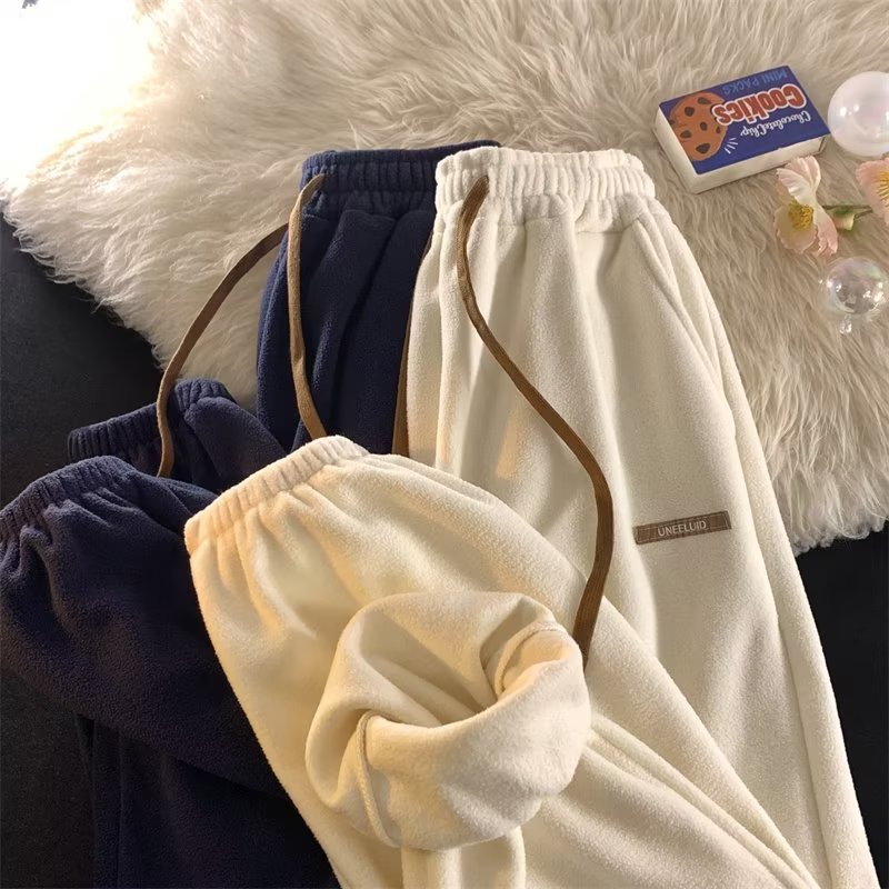 Quần Dài Dáng Rộng Lót Lông Cừu Dày Lưng Thun Co Giãn Tốt Cỡ Lớn Kiểu Hàn Quốc Thời Trang Cho Nam Và Nữ