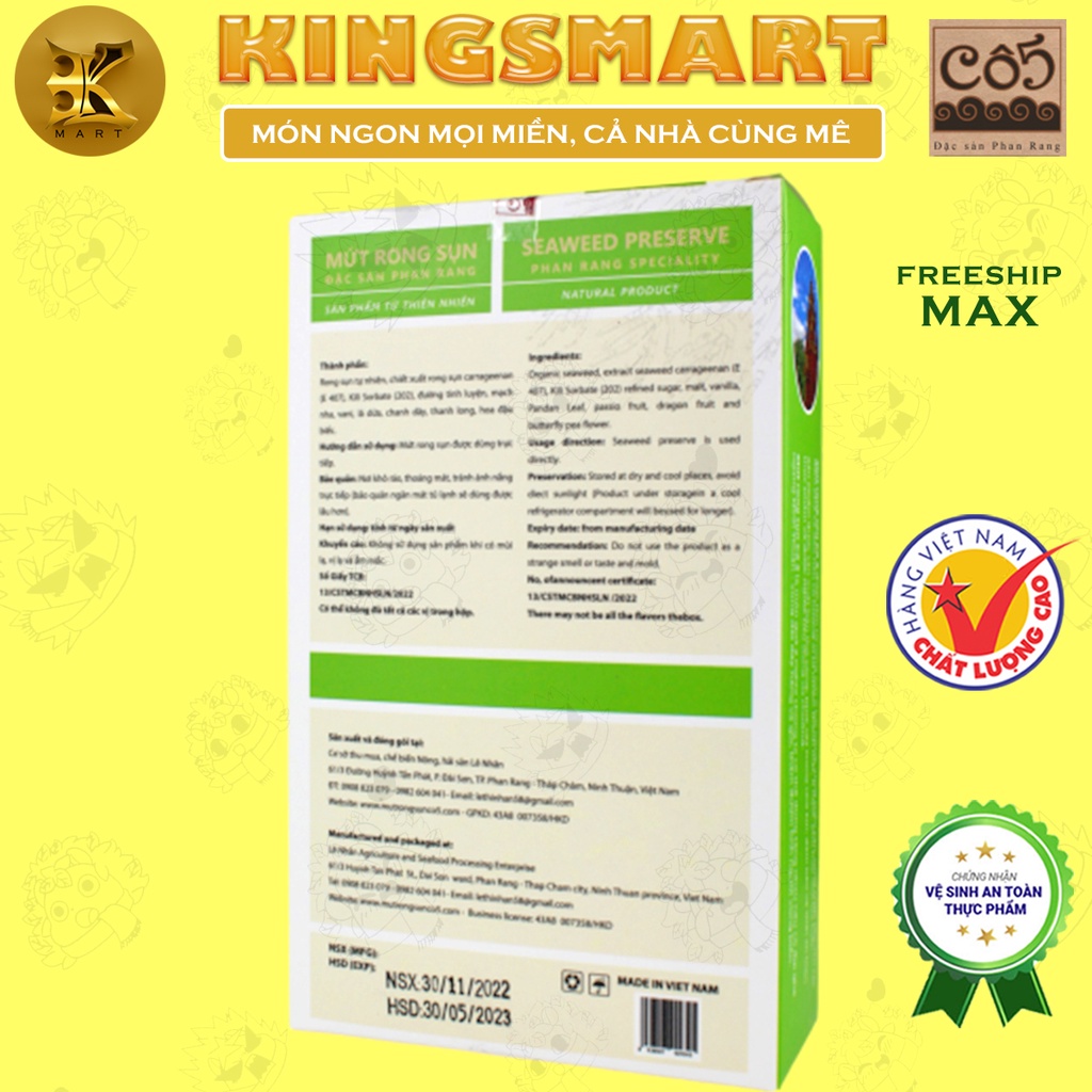 Mứt rong sụn CÔ 5 ngũ vị (vani,lá dứa,chanh dây,thanh long, hoa đậu biếc) thơm ngon giòn rụm hộp 200g,đồ ăn vặt ngày tết