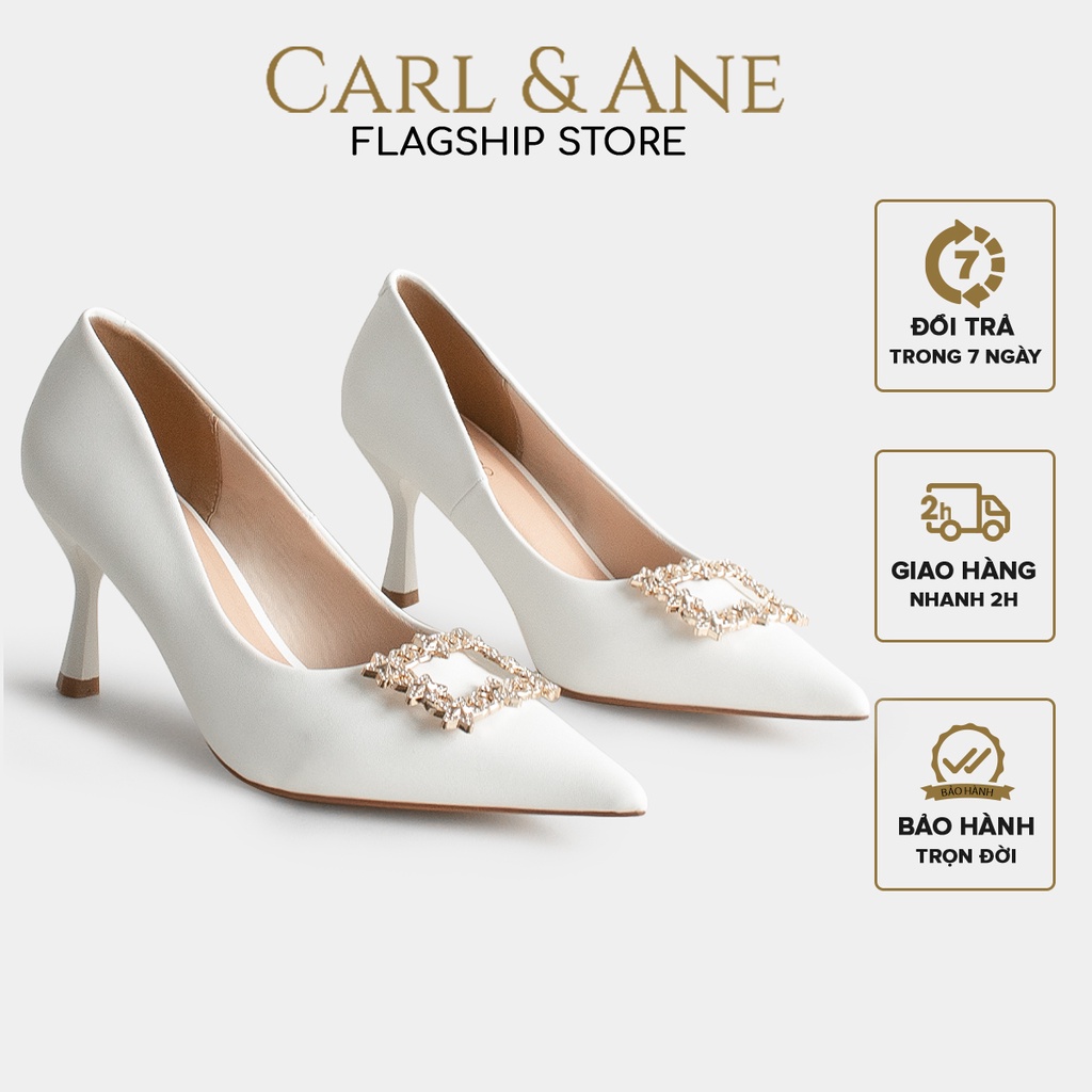 Carl & Ane - Giày Slingback mũi nhọn đính đá pha lê sang trọng dự tiệc màu trắng - WD003