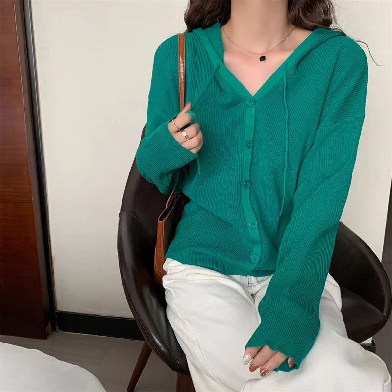 IELGY   IELGY Áo Khoác cardigan Dệt Kim Màu Trơn Phong Cách Hàn Quốc Cho Nữ