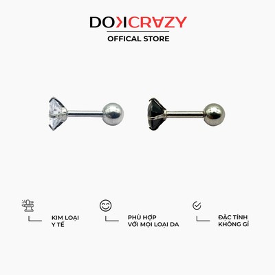 Khuyên tai nụ đá trắng đen DOKCRAZY unisex nhiều size thời trang, basic, nhỏ gọn dễ đeo