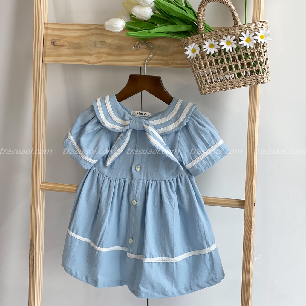 Đầm bé gái, váy thủy thủ cho bé gái từ 8kg - 26kg phối cổ trắng - TRASUAOI D026