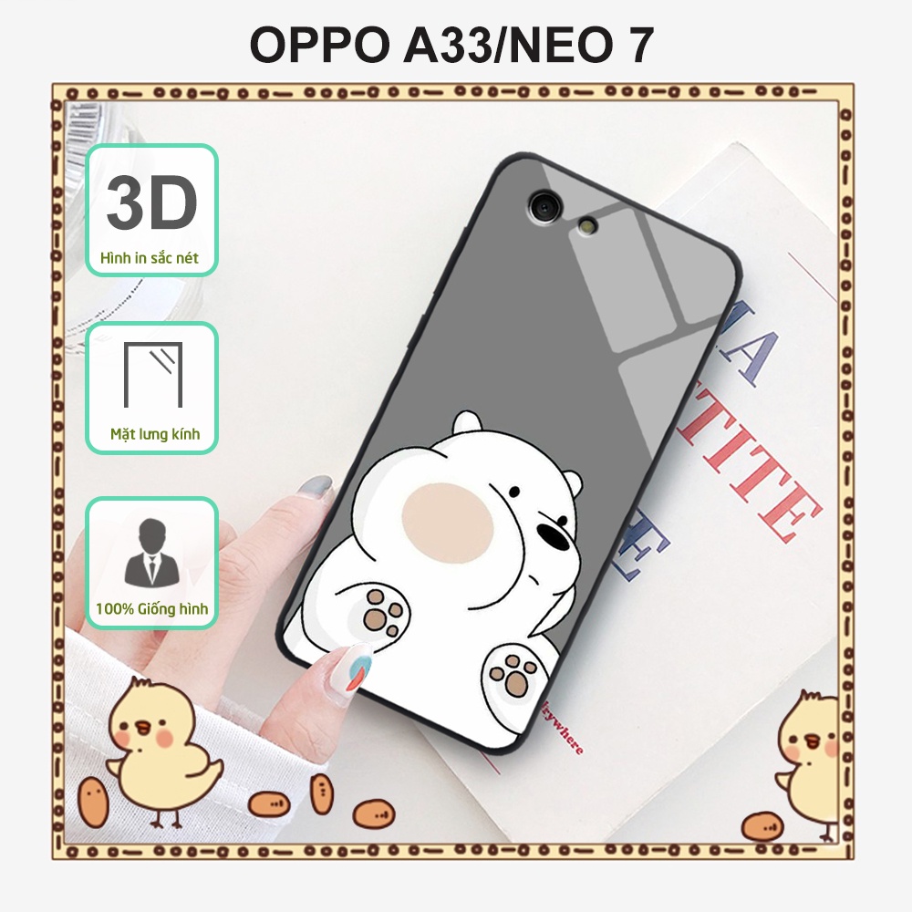 Ốp lưng kính OPPO A33/NEO 7 in 3D hình 3 anh em nhà Gấu