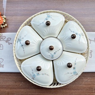 Bộ khay mứt tết cánh đào gốm sứ tráng men bát tràng