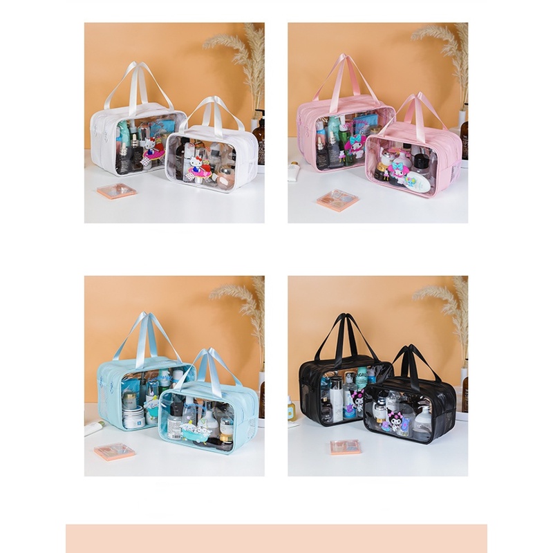 Túi Nhựa pvc Hai Lớp Trong Suốt Đựng Mỹ Phẩm Khô Và Ướt Họa Tiết Hoạt Hình Chống Thấm Nước