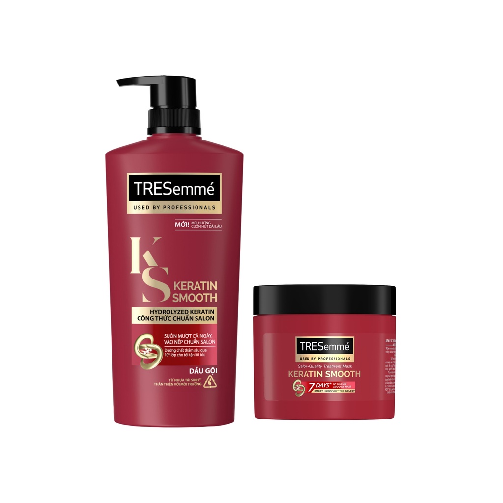 Combo Dầu Gội 850g & Kem Ủ 180ml TRESemmé Keratin Smooth với công thức Hydrolyzed Keratin Vào Nếp Suôn Mượt  chuẩn Salon