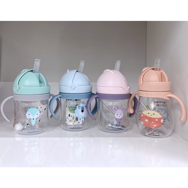 Bình tập hút tập uống nước có ống hút và quai cầm chống sặc hình thú ngộ nghĩnh cho bé Beehouse