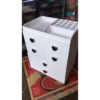 Tủ đựng mỹ phẩm 5 tầng trắng núm tim đen