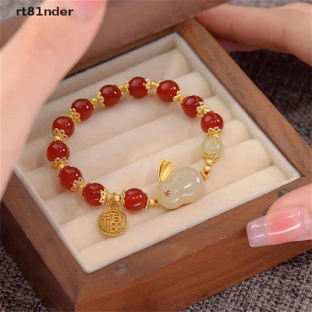 Rt Vòng Tay Xâu Hạt Đá Tự Nhiên Mặt Hình Thỏ May Mắn Thời Trang Cho Cặp Đôi