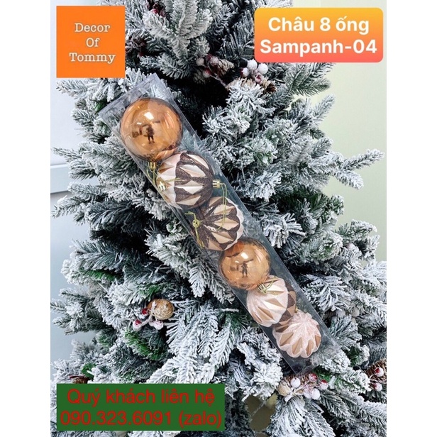 Quả Châu trang trí cây thông Noel màu sampanh nhiều hoa văn hoạ tiết rất đẹp