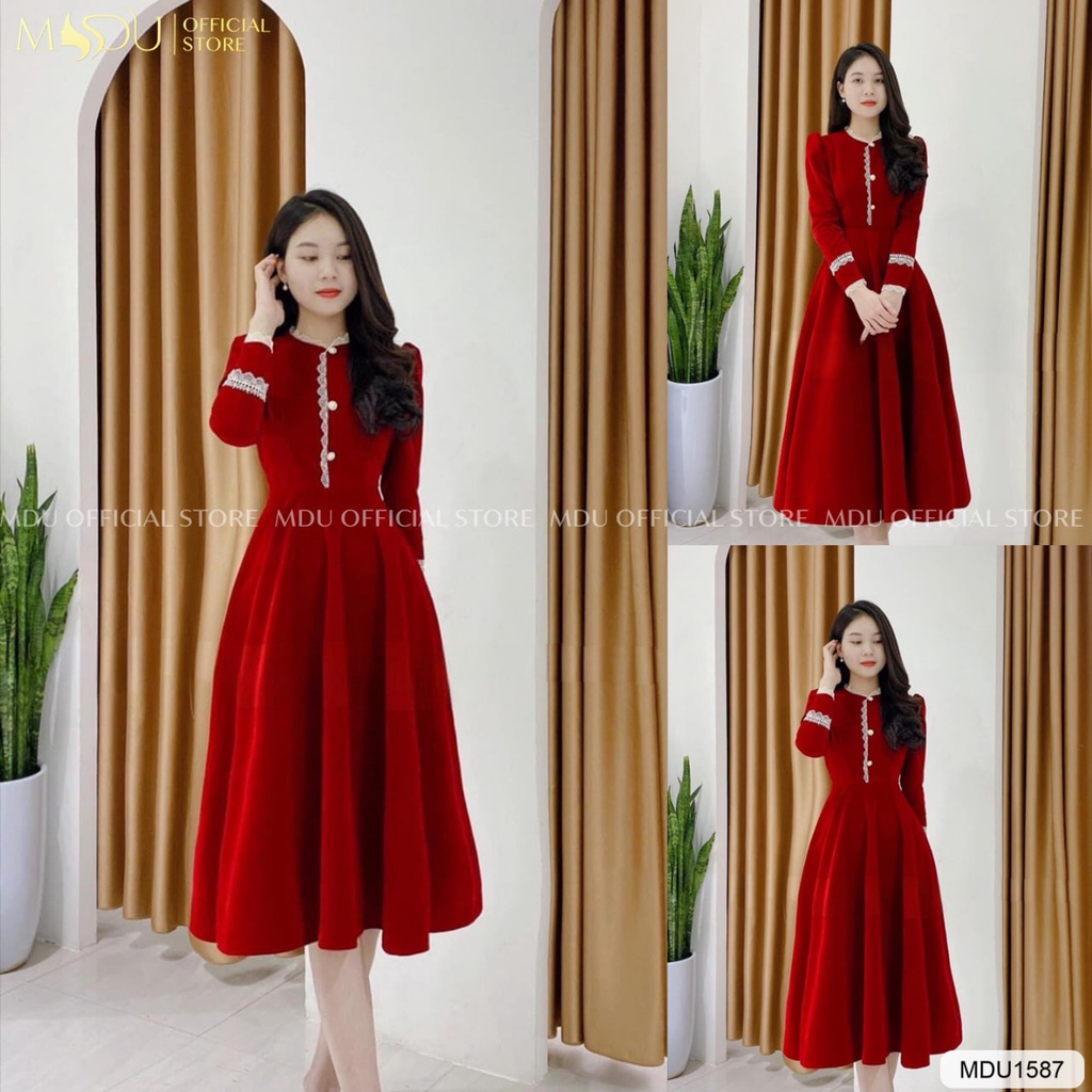 Đầm thiết kế chất nhung hàn phối viền ren, tiểu thư, sang chảnh MDU1587- MDU COLLECTION