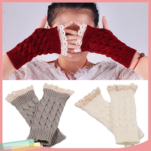 Đôi găng tay len hở ngón phối ren độc đáo trẻ trung cho nữ