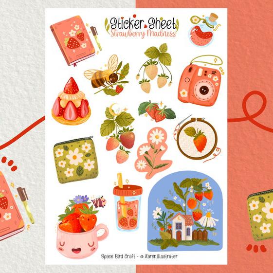 Sticker sheet strauberry madness - chuyên dán, trang trí sổ nhật kí, sổ tay | Bullet journal sticker - unim059