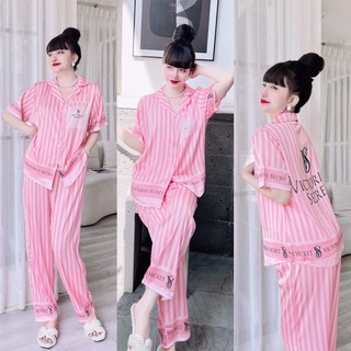 Đồ bộ mặc nhà nữ pijama áo tay ngắn + quần dài lụa latin in 3d_ngân boutique đồ ngủ pijama