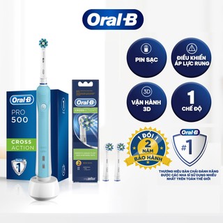Combo Bàn Chải Điện ORAL-B Pro 500 Và Đầu Bàn Chải ORAL-B Cross Action (2 Cái)