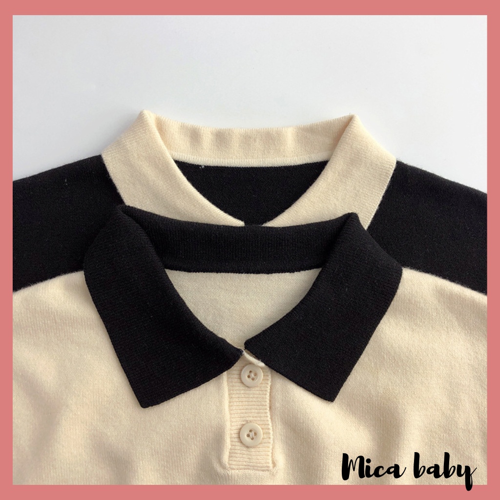 Áo len dệt kim kiểu dáng polo dài tay kẻ sọc phong cách Hàn Quốc đáng yêu cho bé QA63 Mica baby