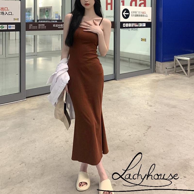 Đầm Dài Hai Dây Mỏng Màu Trơn Thời Trang Xuân Hè Dành Cho Nữ