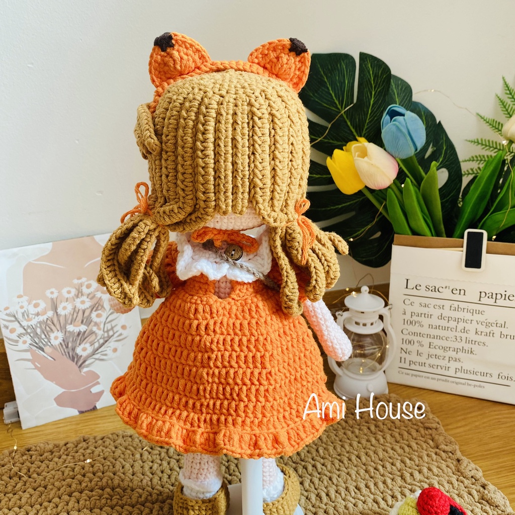 Búp bê Mia bằng len móc handmade dễ thương cho bé, búp bê nhồi bông 100% sợi cotton - Ami House