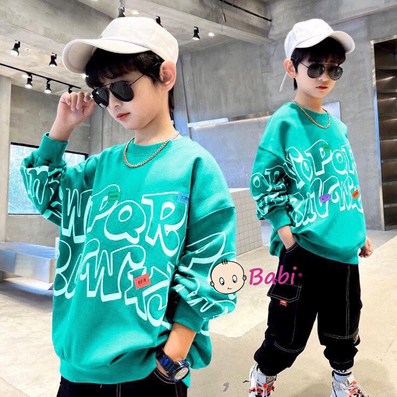 Áo sweater tay dài phong cách Hàn Quốc thời trang xuân thu cho bé trai size đại 20-55kg