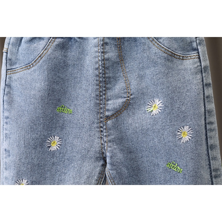 Quần jeans dài in thêu họa tiết đáng yêu cho bé gái hàng QCCC