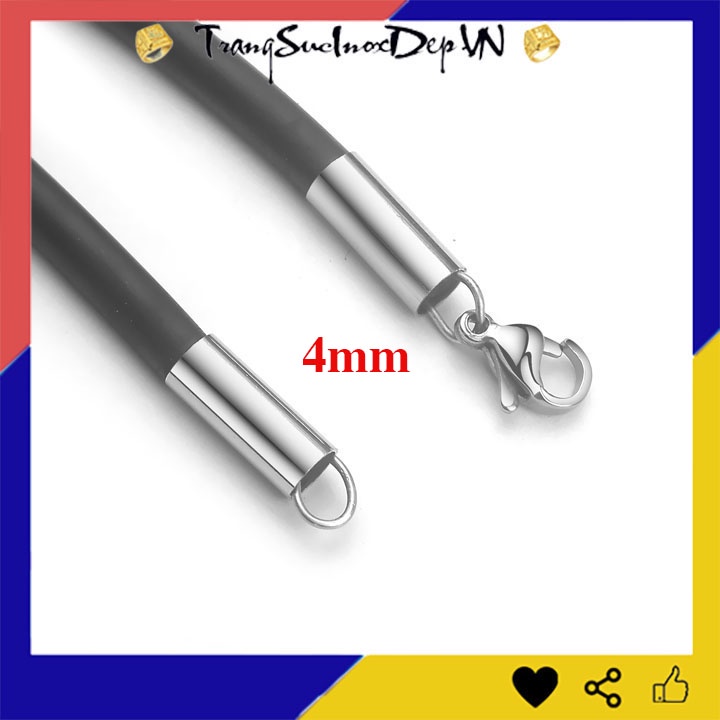 Dây chuyền cao su cao cấp 4ly đầu bọc khóa inox cao cấp không đen, không gỉ, hợp thời trang
