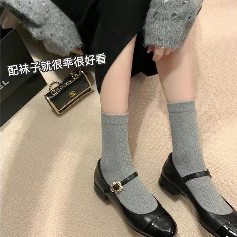 Giày Mary Jane mũi trơn bóng phối màu phong cách thu đông kiểu Pháp gót thấp dễ đi G17